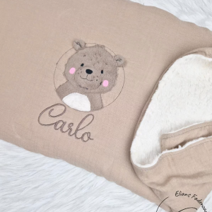 Babydecke aus Musselin und Teddystoff in Wunschfarbe
