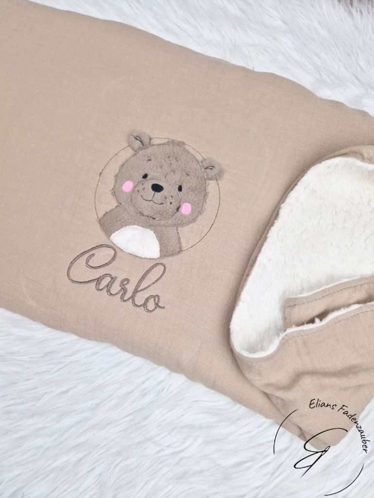 Babydecke aus Musselin und Teddystoff in Wunschfarbe