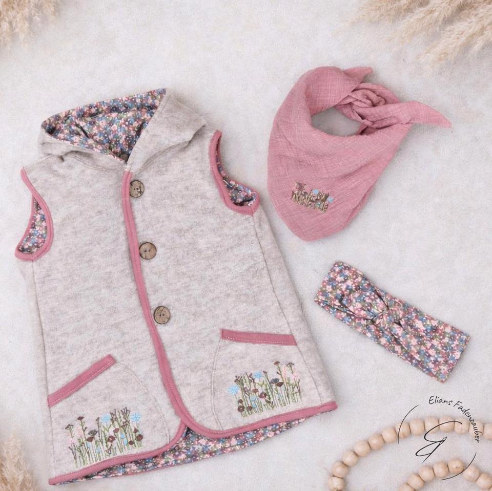 Frühlingsset Weste, Tuch und Stirnband in Wunschgröße