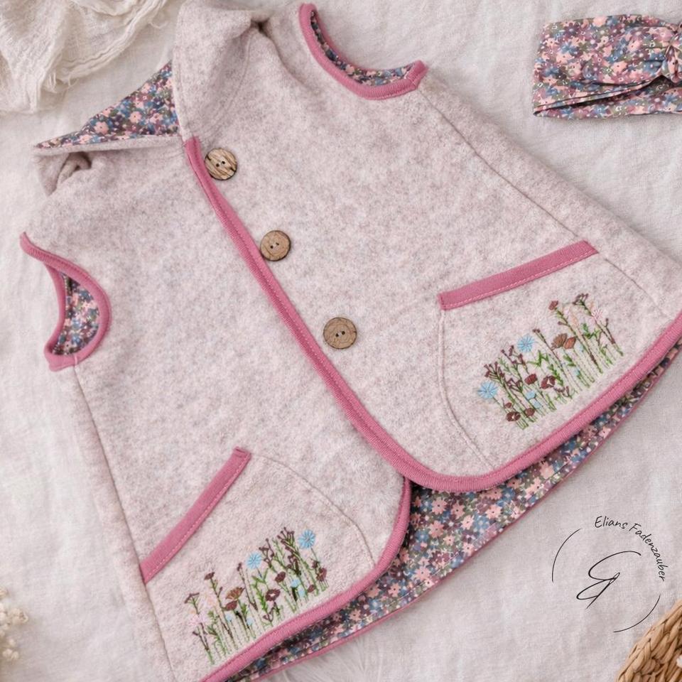 Frühlingsset Weste, Tuch und Stirnband in Wunschgröße